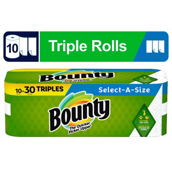 Bounty Select-a-Size Paper Towels, 10 Triple Rolls, White - Picture 1 of 16